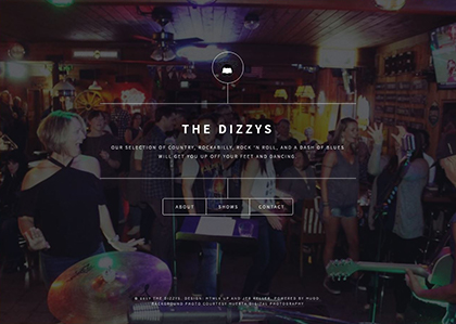 Screenshot of website for The Dizzys' band